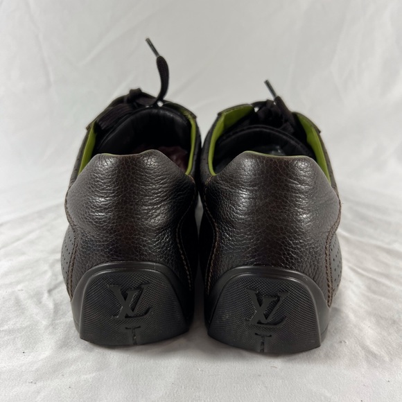 LOUIS VUITTON Brown Perforated Leather Striped Monogram Sneakers 7UK 8US - Picture 14 of 17